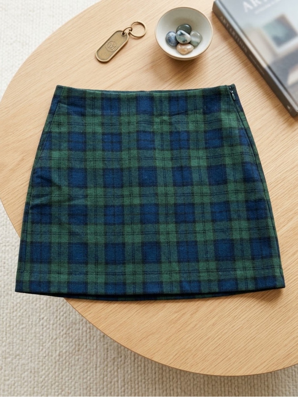 LOFT Green and Blue Plaid Mini Skirt
